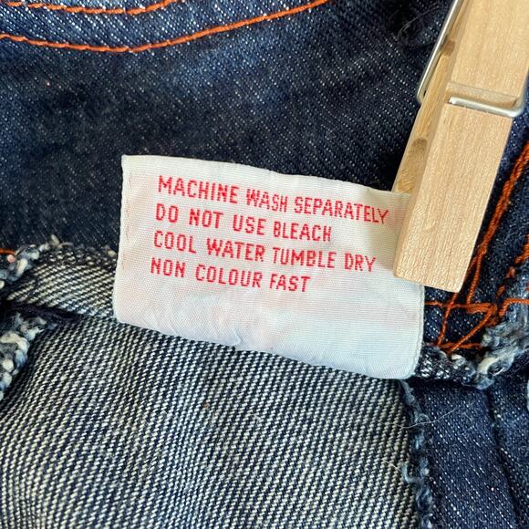 Vintage 70s Dress Size Small Blue Jean Denim Pinafore Trapeze Boho Hippie Retro - Picture 11 of 15